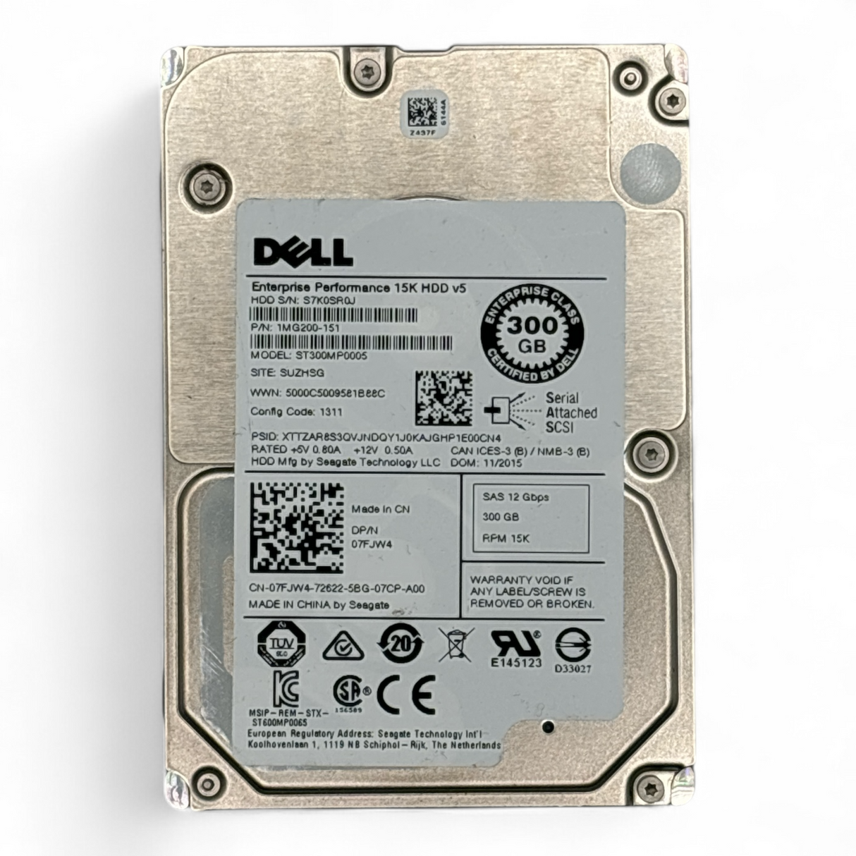 300 GB 15K SAS 2,5-Zoll-Festplatte DP 12G DELL Enterprise Teilenummer: 7FJW4 07FJW4 1MG200-151