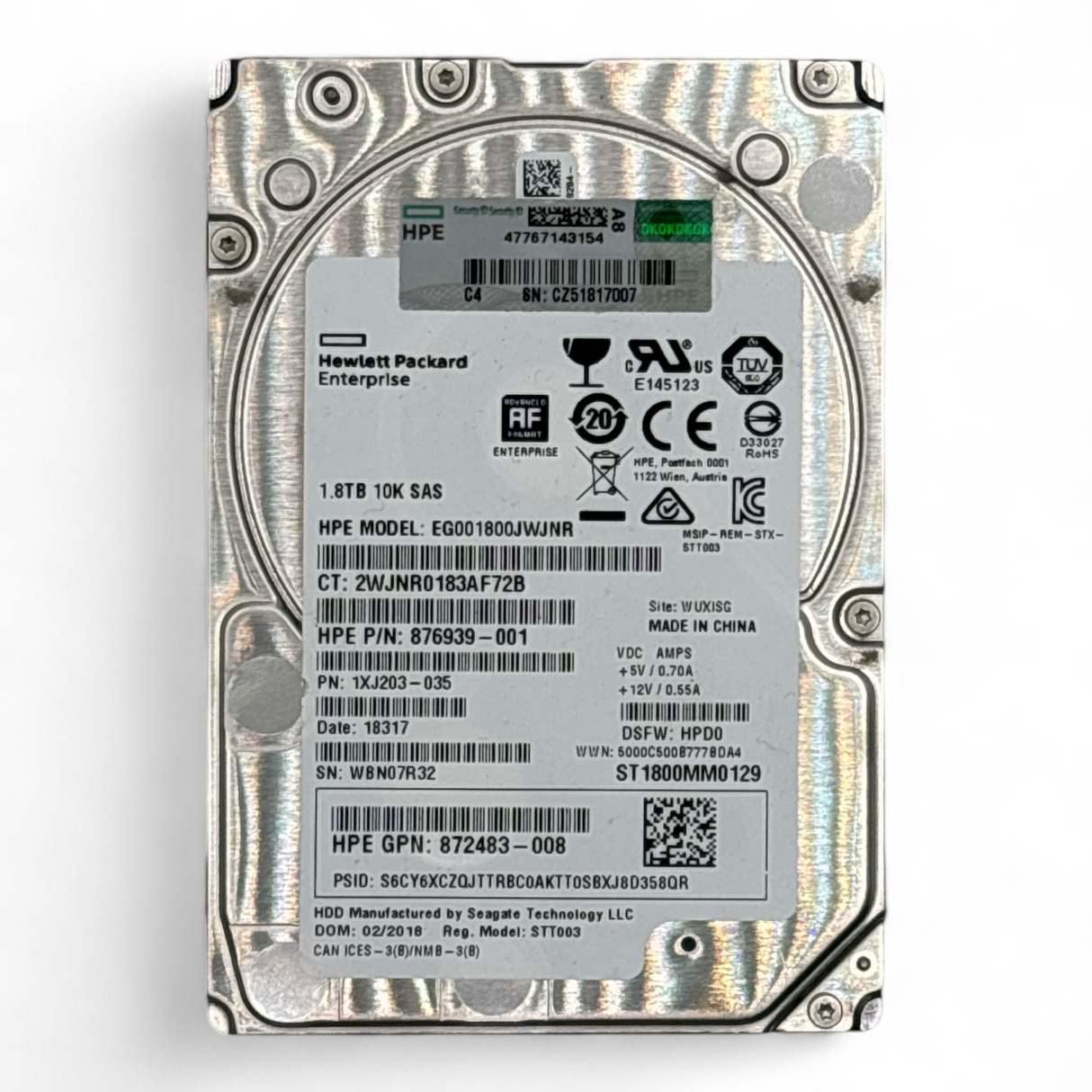 1,8 TB 10K SAS 2,5-Zoll-Festplatte 12G Original HP Teilenummer: 1XJ203-035 876939-001 872483-008