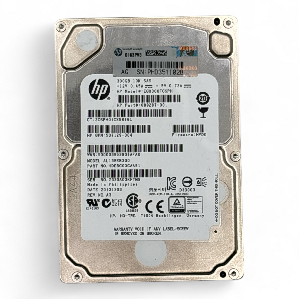 300 GB 10K SAS 2,5-Zoll-Festplatte DP 6G EG0300FCSPH HP Teilenummer: 689287-001