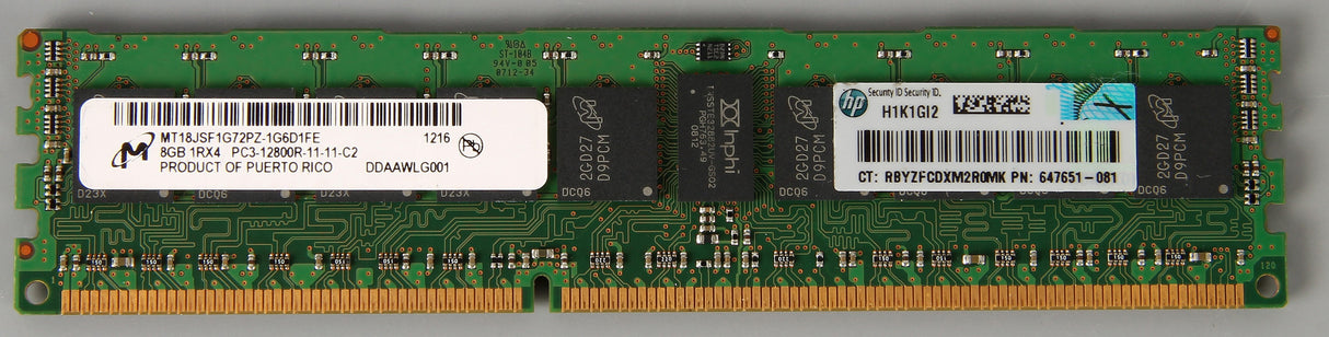 Micron , HP , 8GB 1Rx4 PC3-12800R DDR3-1600 ECC