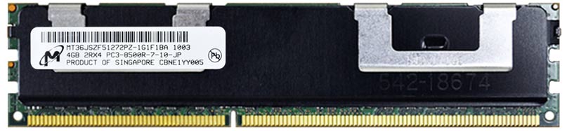 4GB 2Rx4 PC3-8500R DDR3-1066 Registered-ECC, Micron P/N: MT36JSZF51272PZ-1G1F1BA