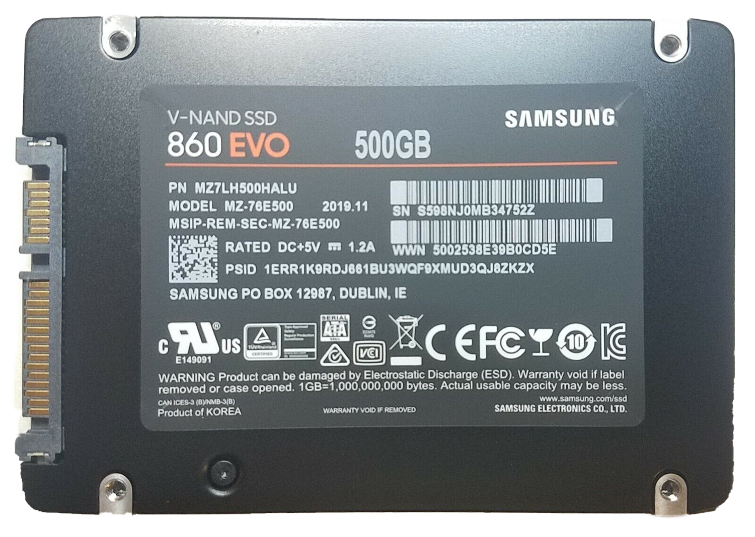 500 GB SSD SATA 2,5 Zoll 6G MU Samsung 860 EVO MZ-76E500 P/N: MZ7LH500HMJD MZ7LH500HALU