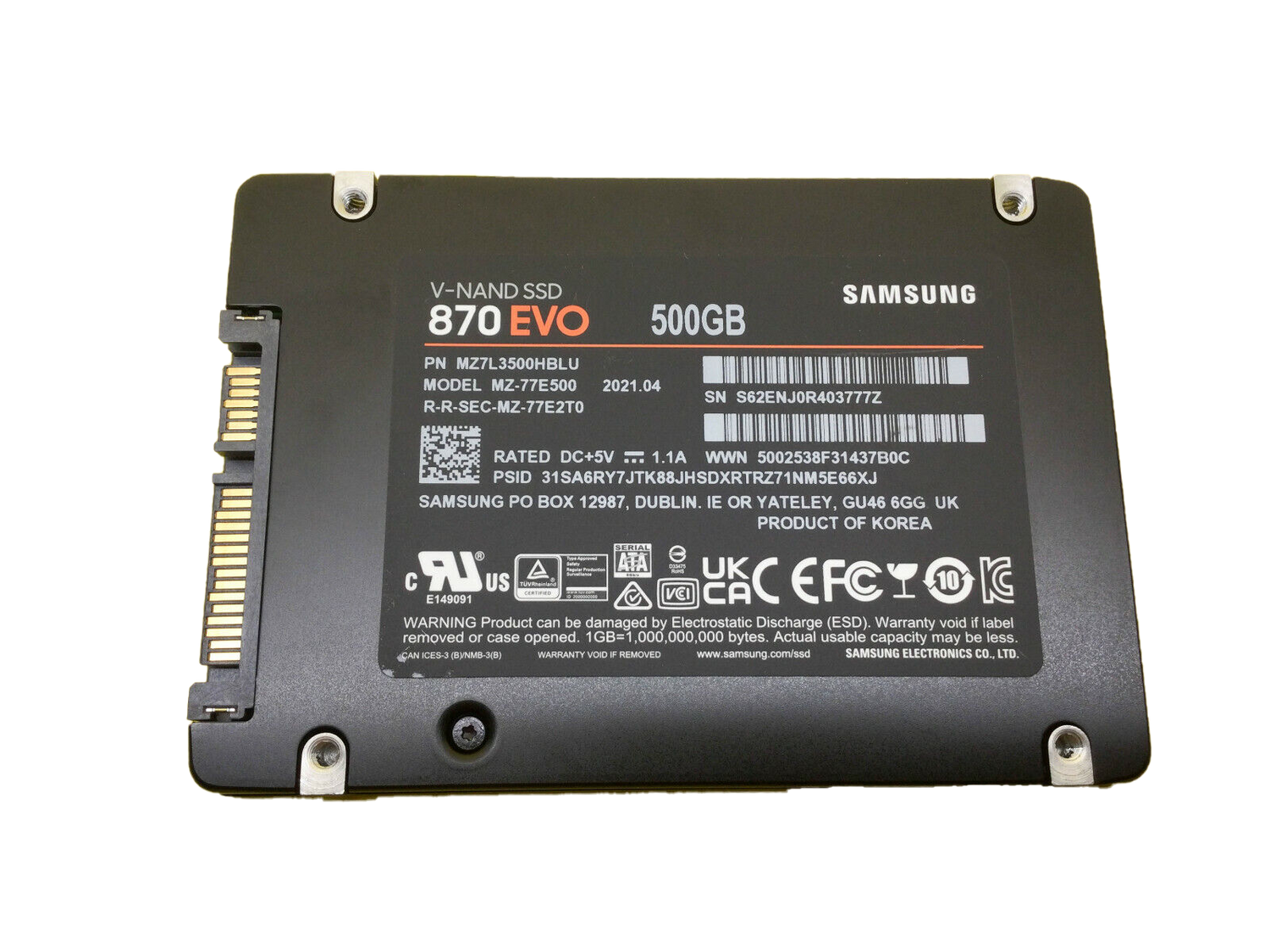 500 GB SSD SATA 2,5 Zoll 6G MU Samsung 870 EVO MZ-77E500 P/N: MZ7L3500HBLU