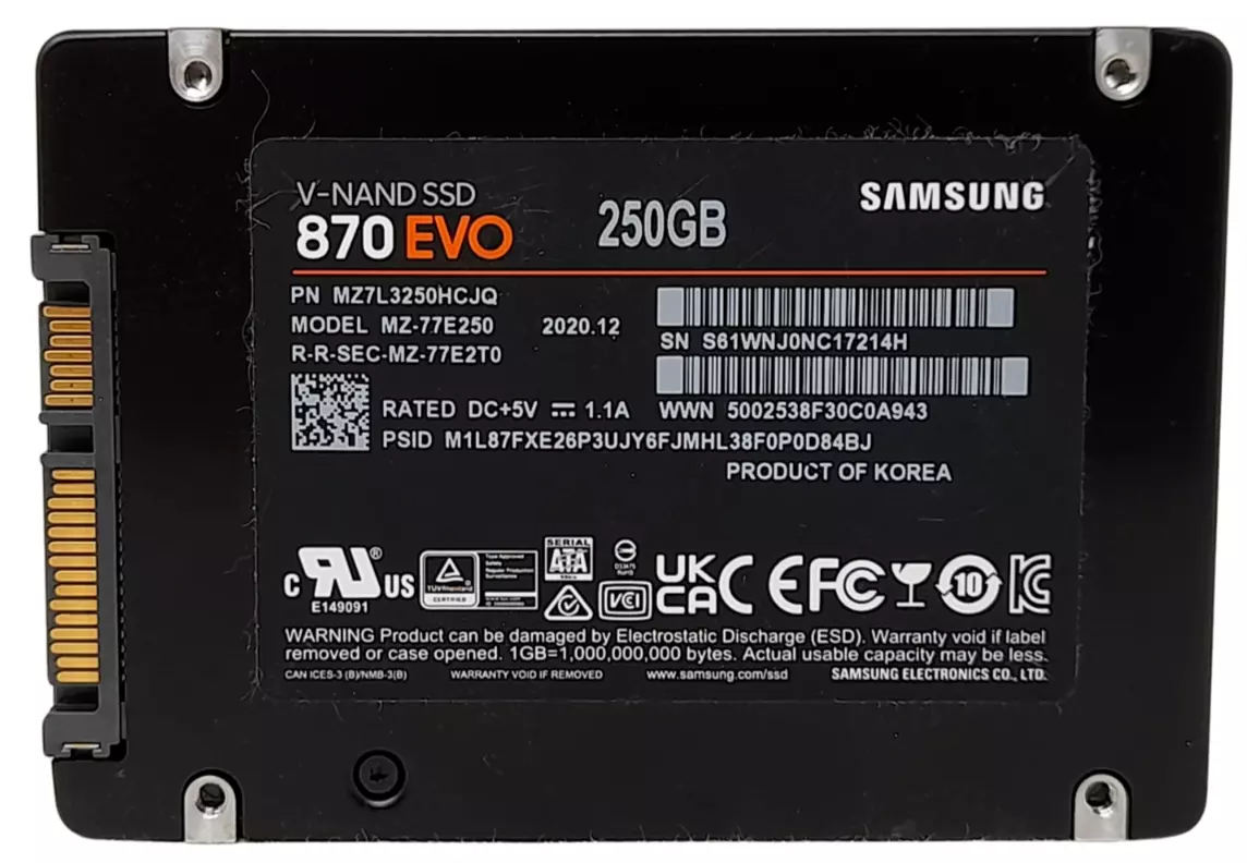 250 GB SATA 2,5" SSD 6G Samsung 870 EVO MZ-77E250 P/N: MZ7L3250HCJQ