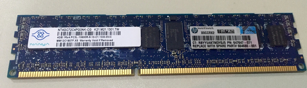 4GB 1Rx4 PC3L-10600R HP 647647-071