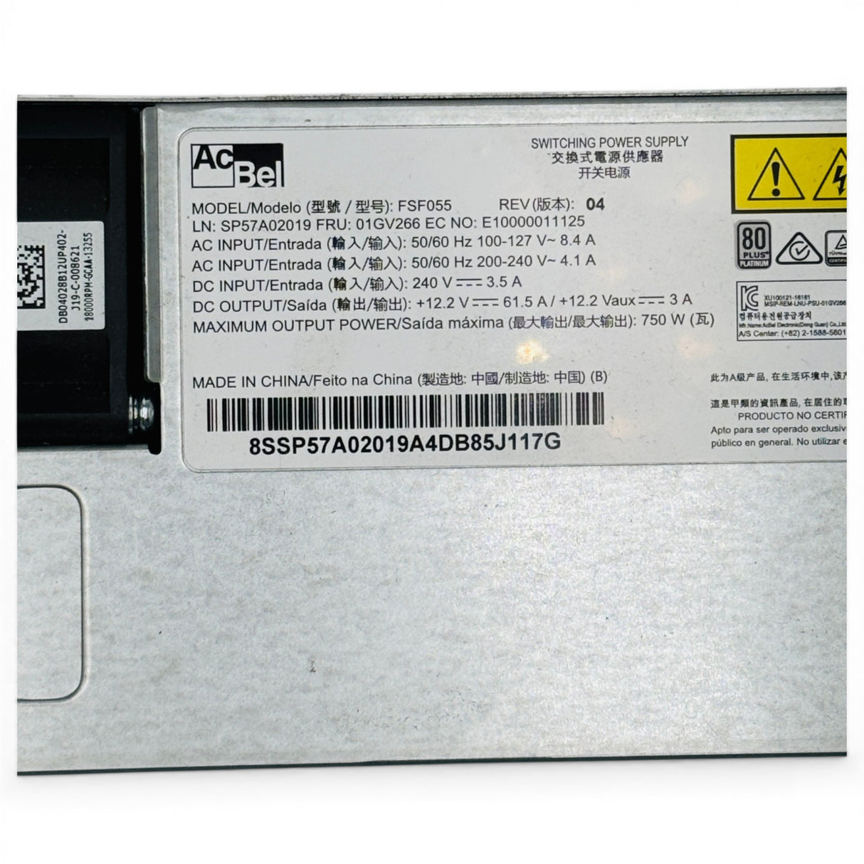 Lenovo 750W Hot-Swap 80 Plus Platinum P/N: FSF055