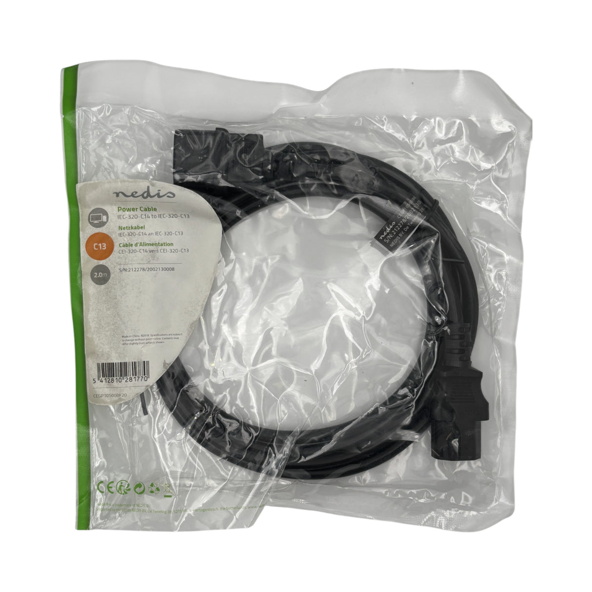 Power Cable IEC C14 to IEC320 C13 – 2m Black