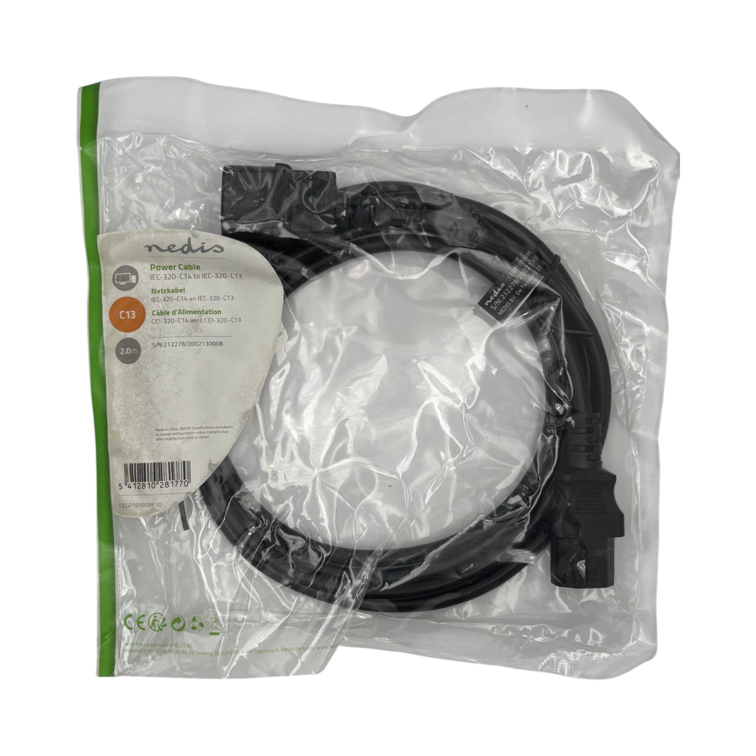 Power Cable IEC C14 to IEC320 C13 – 2m Black