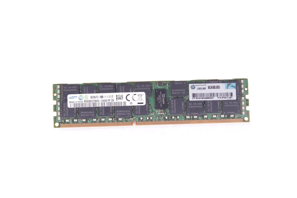 16GB 2Rx4 PC3-12800R DDR3-1600 ECC, Samsung, HP, M393B2G70BH0-CK0Q9, 672612-081