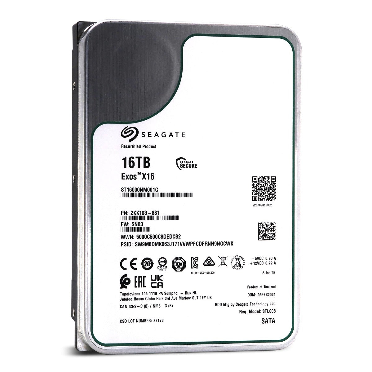 16 TB 7,2 KB SATA 3,5 Zoll 6G 512e Seagate Exos X16 ST16000NM001G P/N: 2KK103-881