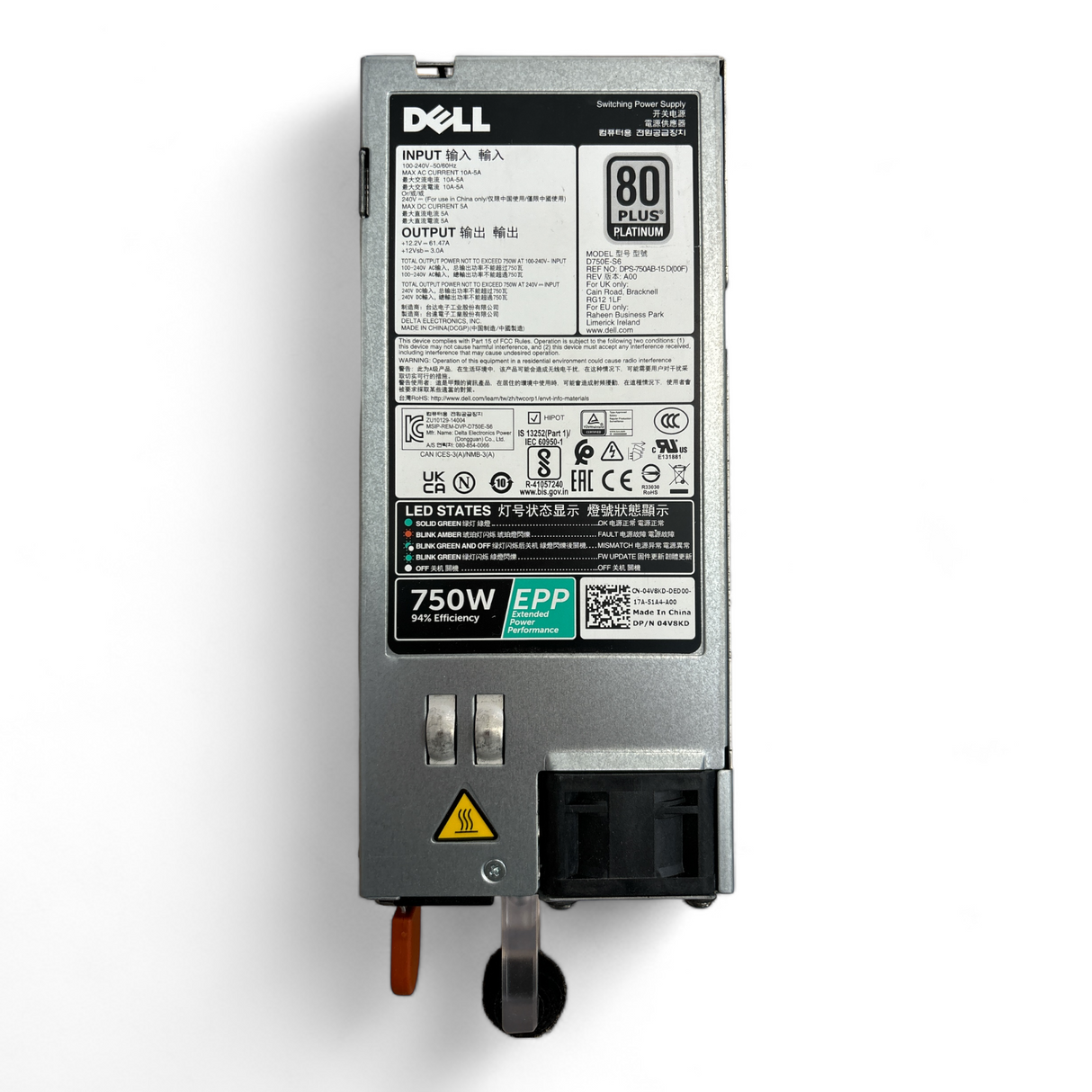 Voeding Dell 750W 80 Plus Platinum voor 13de en 14de generatie, P/N: 4V8KD