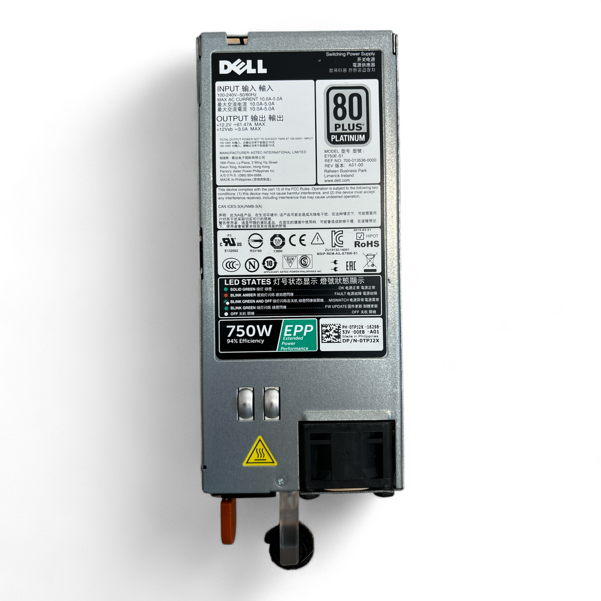 Voeding Dell 750W 80 Plus Platinum voor 13de en 14de generatie, P/N: TPJ2X