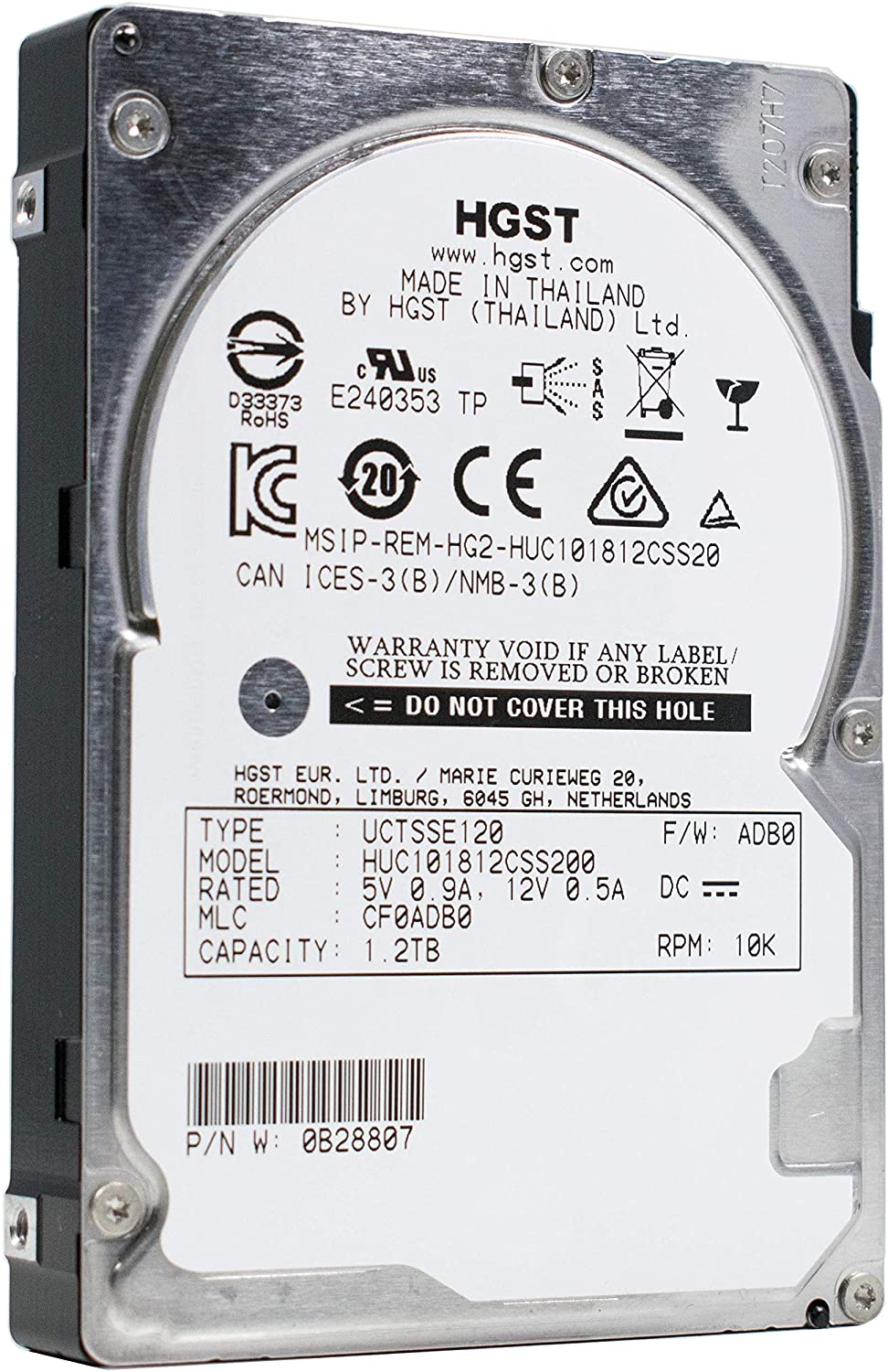 1.2TB 10K SAS 2.5" HDD DP 12G HGST P/N: 0B28807