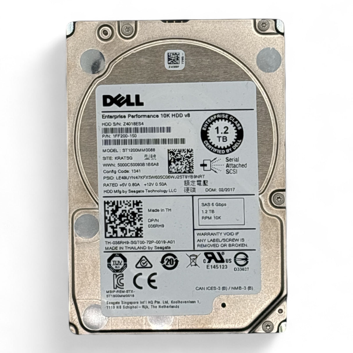 1.2TB 2.5" SAS HDD 12G 10K Seagate ST1200MM0088 P/N: 1FF200-150, Dell P/N: 036RH9 ST1200MM0088