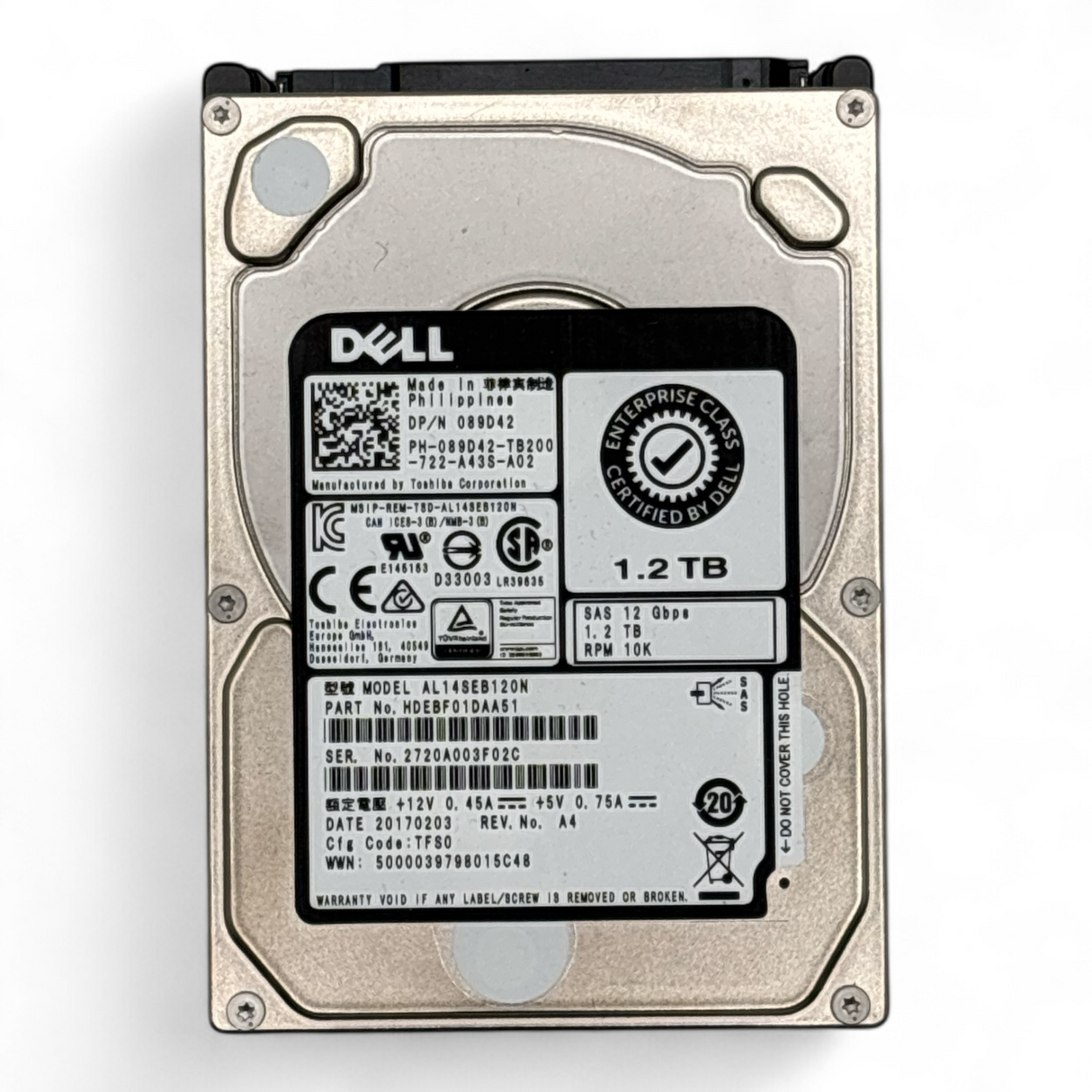 1.2TB HDD 2.5" SAS 12G 10K Dell P/N: 089D42 AL148SEB120N, HDEBF01DAA51