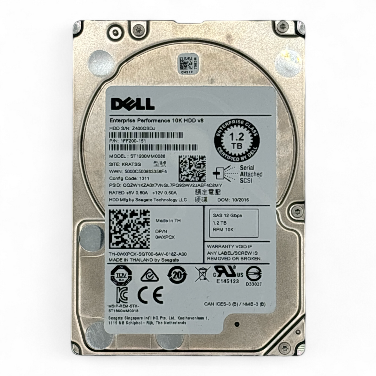 1.2TB HDD 2.5" SAS 12G 10K Dell P/N: WXPCX 0WXPCX, ST1200MM0088