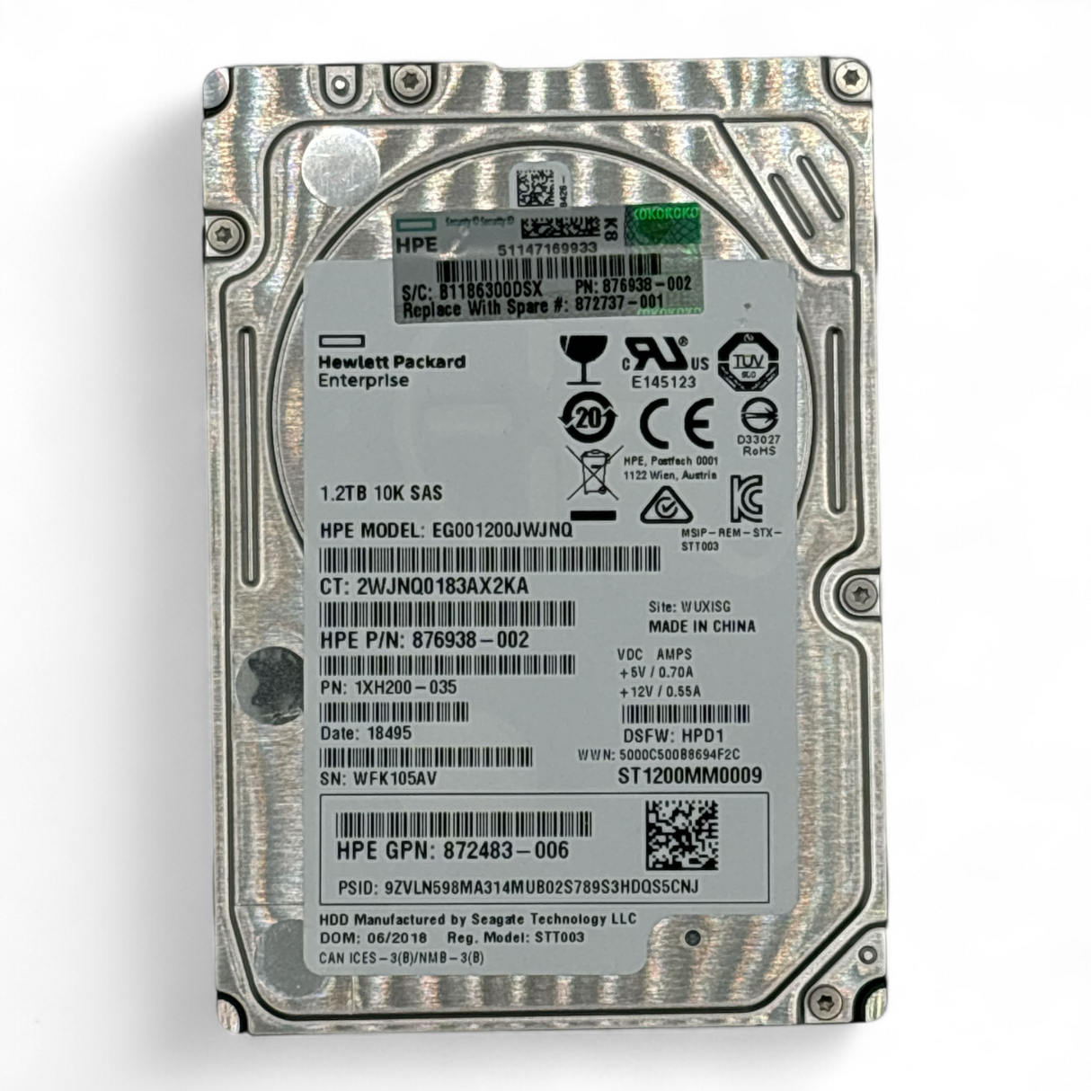 1.2TB HDD 2.5" SAS 12G 10K HPE P/N: 876938-002 EG001200JWJNQ, 872483-006