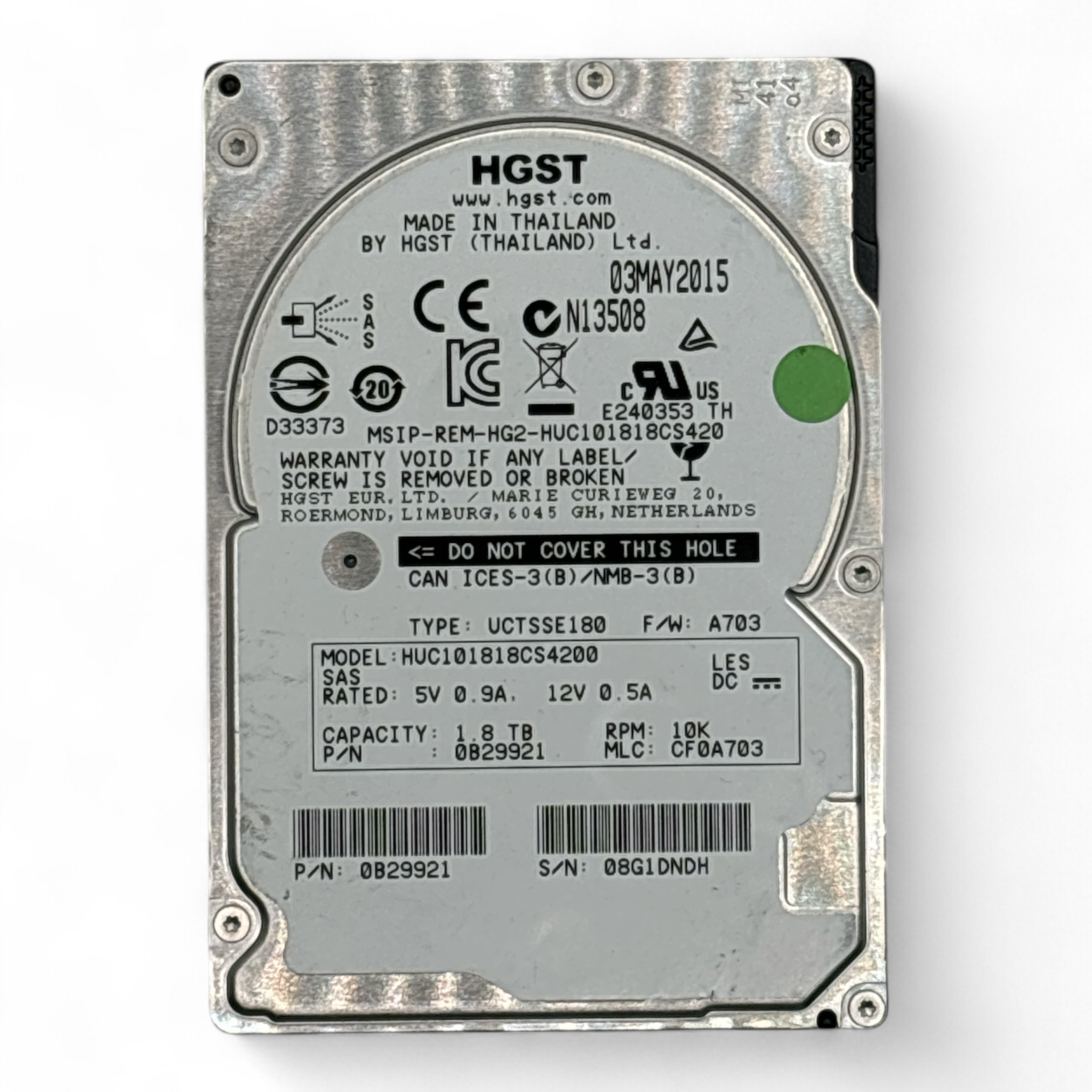 HGST 10TB SAS HDD 2台 ジャンク 中古パーツ】 2.5インチ HGST HUC101818CS4200 10K SAS 1.8TB HDD 正常