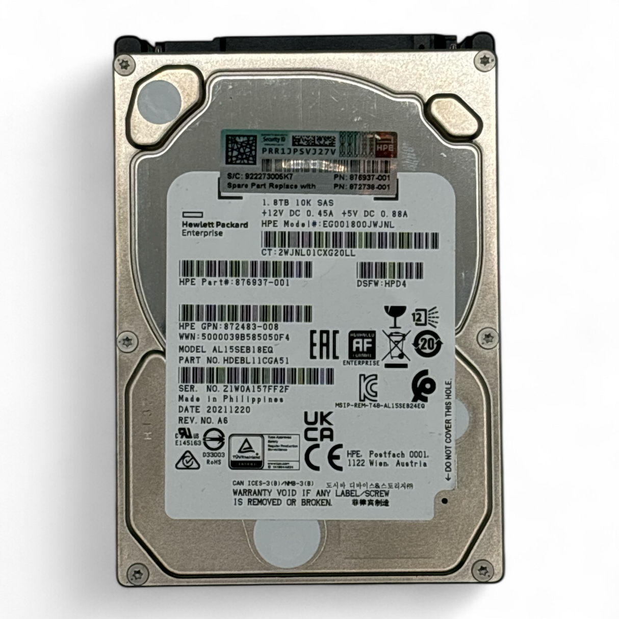 1.8TB HDD 2.5" SAS 12G 10K HPE P/N: 876937-001 EG001800JWJNL, 872483-008