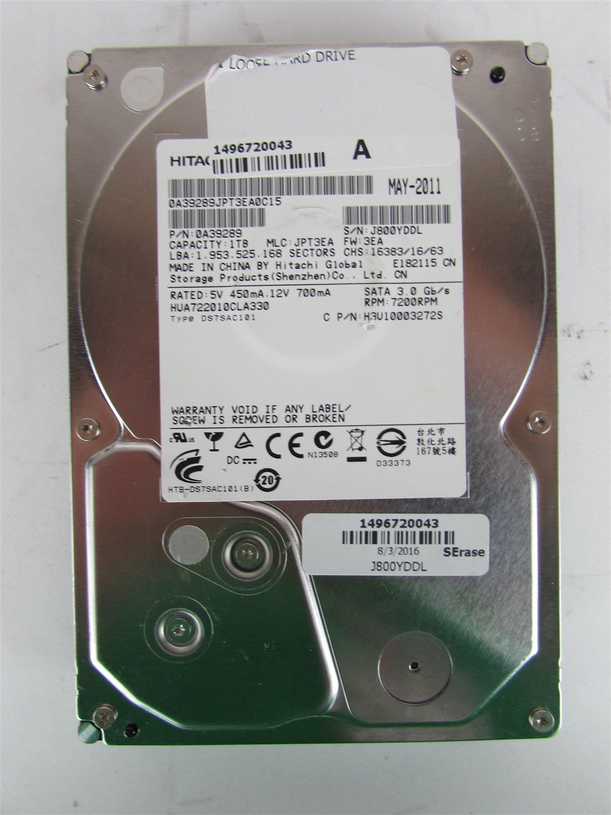 1000GB 7.2K SATA 3.5" Hitachi P/N: 0A39289