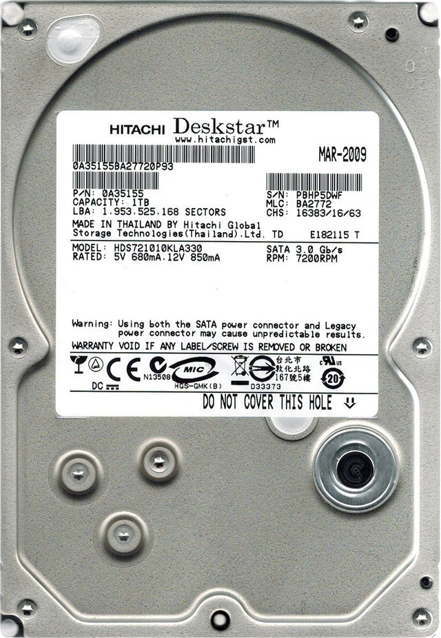 1000GB 7.2K SATA 3.5" Hitachi P/N: 0A35155