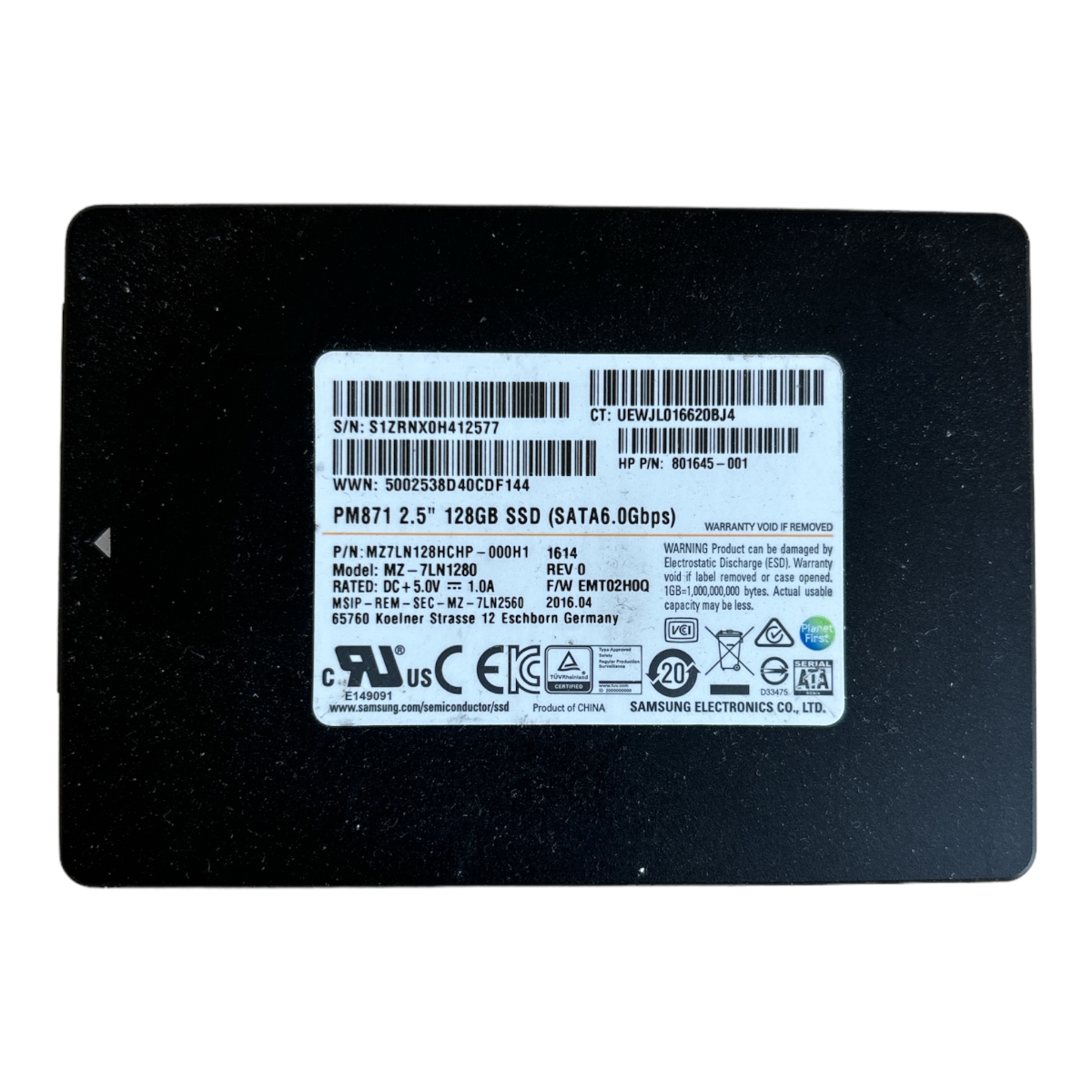 128GB SATA 2.5" SSD 6G Samsung PM871 MZ-7LN1280 HP