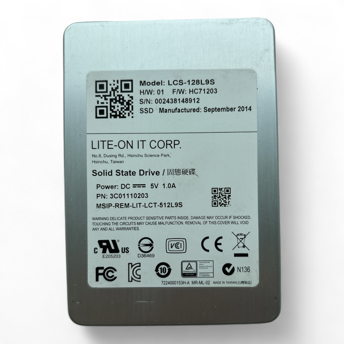 128GB SSD SATA 2.5" 6G Lite-On LCS-128L9S P/N: 3C01110203