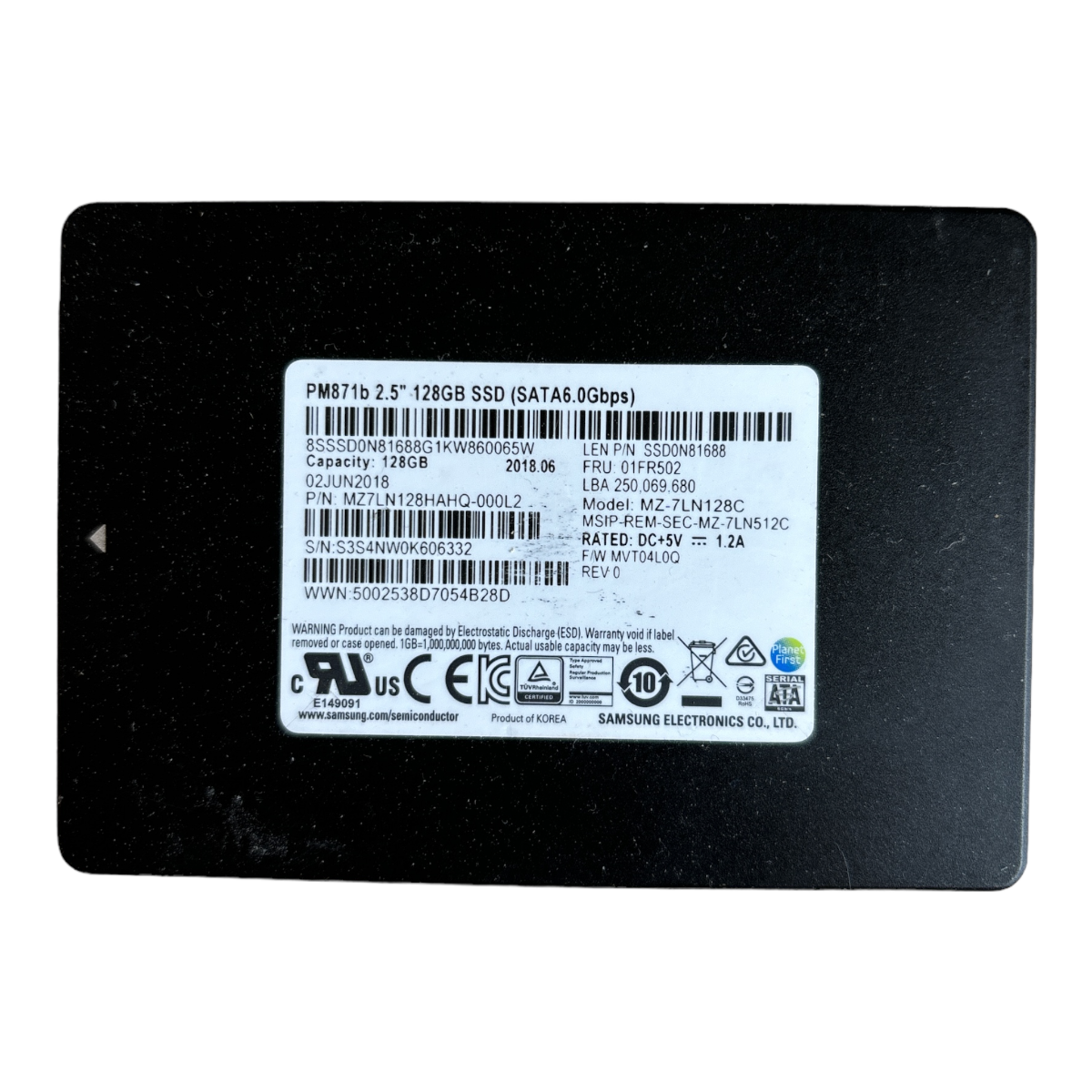 128GB SSD SATA 2.5" 6G Samsung PM871b MZ-7LN128C P/N: MZ7LN128HAHQ-000L2