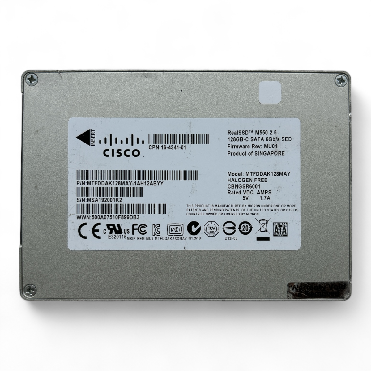 128GB SSD SATA 2.5" 6G SED Micron RealSSD M550 MTFDDAK128MAY Cisco P/N: MTFDDAK128MAY-1AH12ABYY