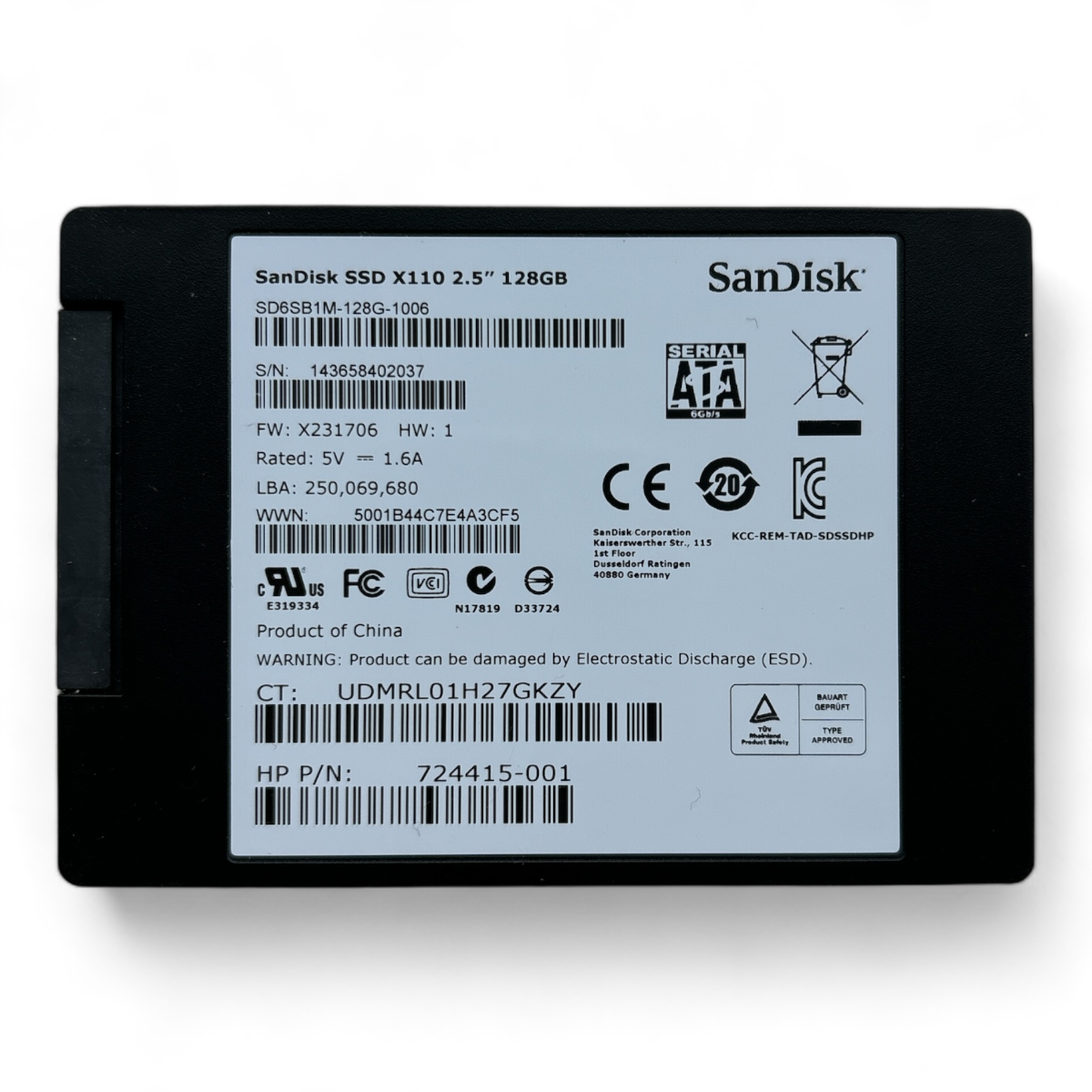 128GB SSD SATA 2.5" 6g SanDisk X110 SD6SB1M-128G-1006 HP P/N: 724415-001