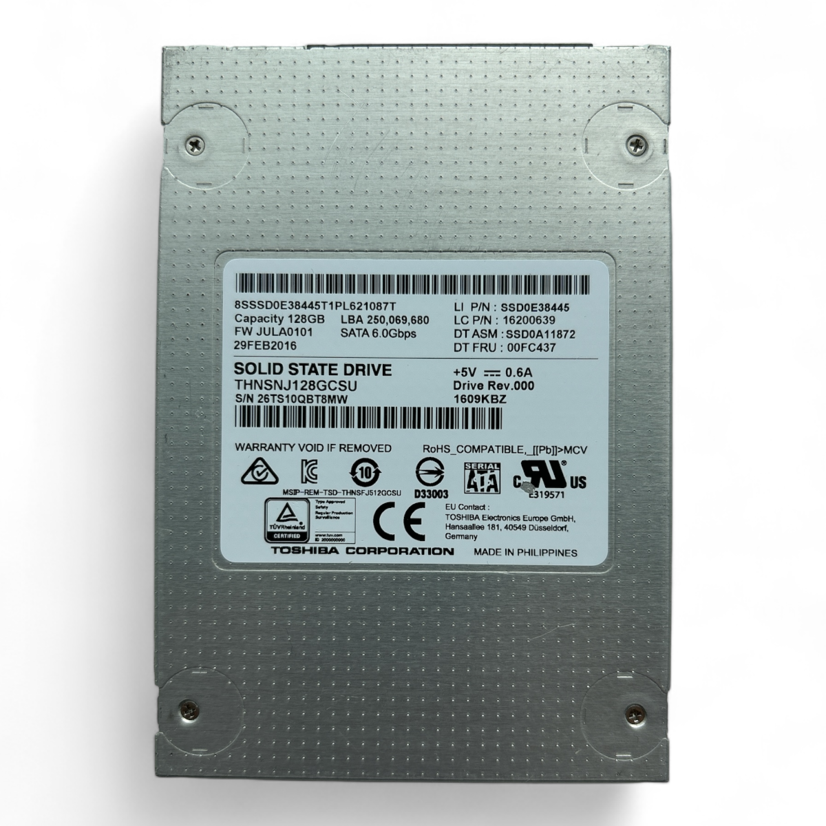 128GB SSD SATA 2.5" 6g Toshiba HG6 THNSNJ128GCSU P/N: SSD0E38445 16200639