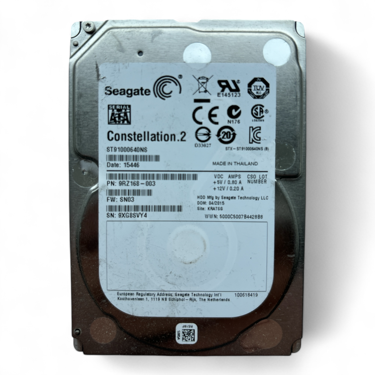 1TB 7.2K SATA 2.5" HDD 6g Seagate Constellation ST91000640NS P/N: 9RZ168-003