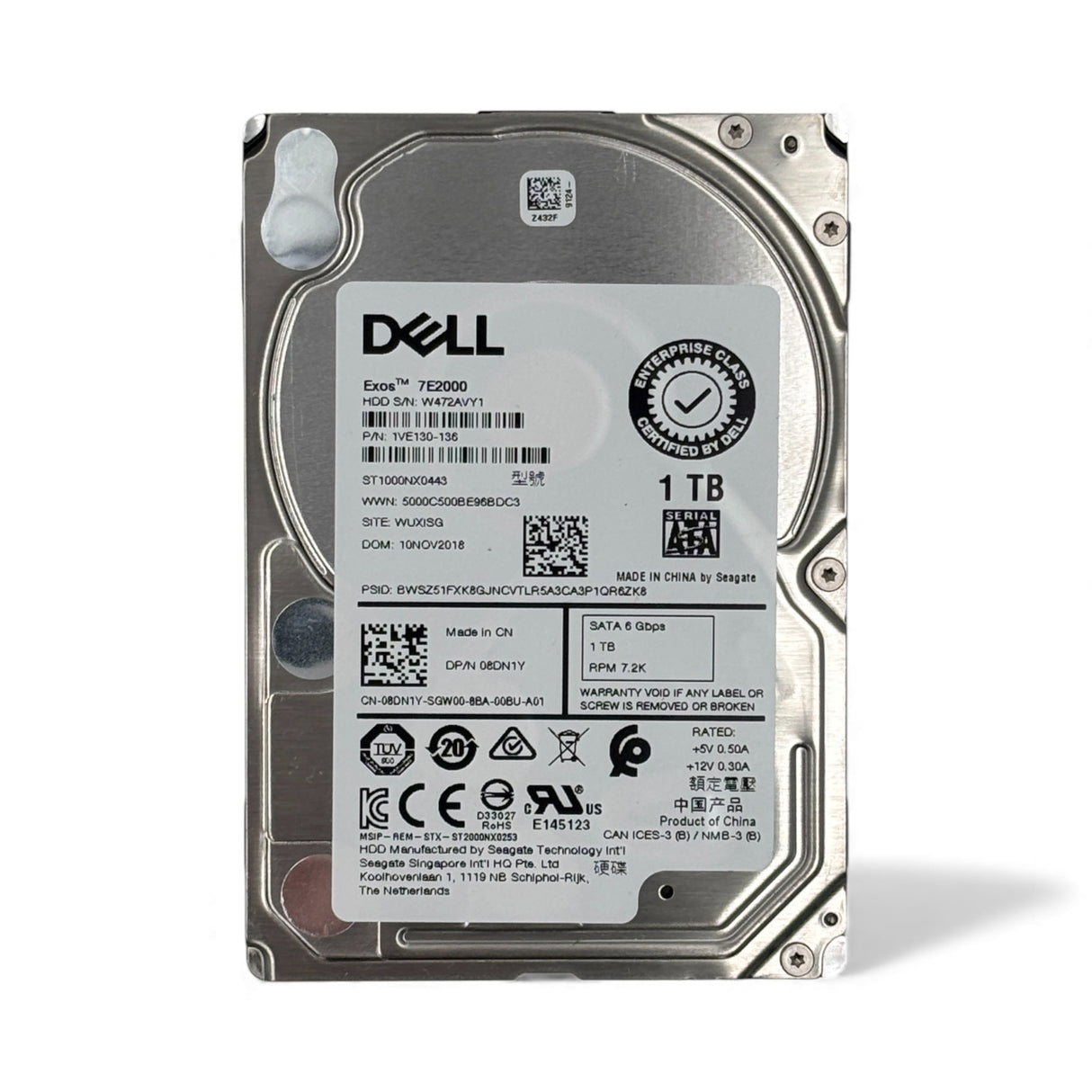 1TB 7.2K SATA 2.5" HDD 6g Seagate ST1000NX0443 Dell P/N: 08DN1Y