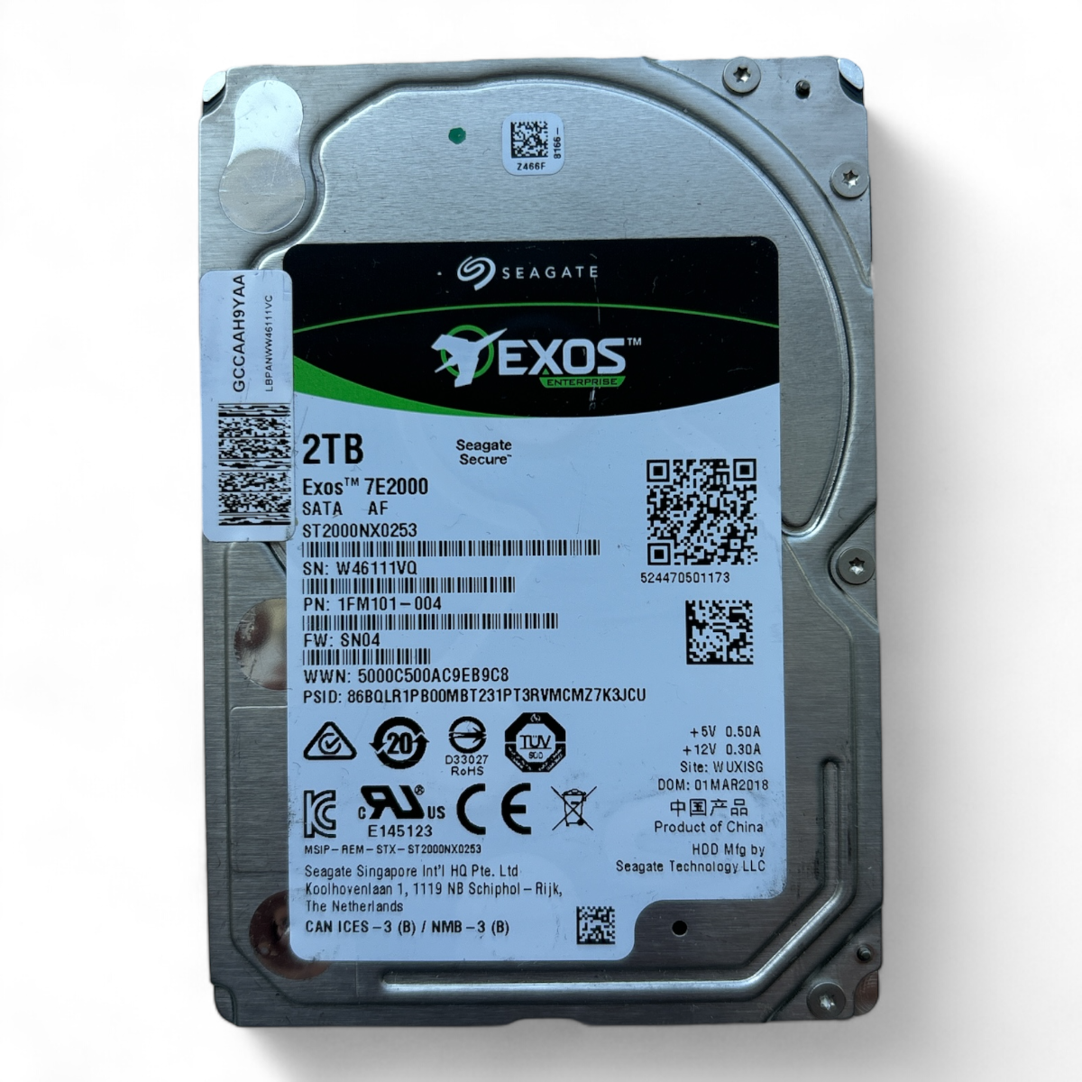 2TB 7.2k SATA 6G 2.5" HDD Seagate Exos 7E2000 ST2000NX0253 P/N: 1FM101-004