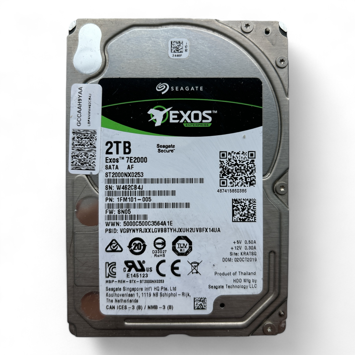 2TB 7.2k SATA 6G 2.5" HDD Seagate Exos 7E2000 ST2000NX0253 P/N: 1FM101-005