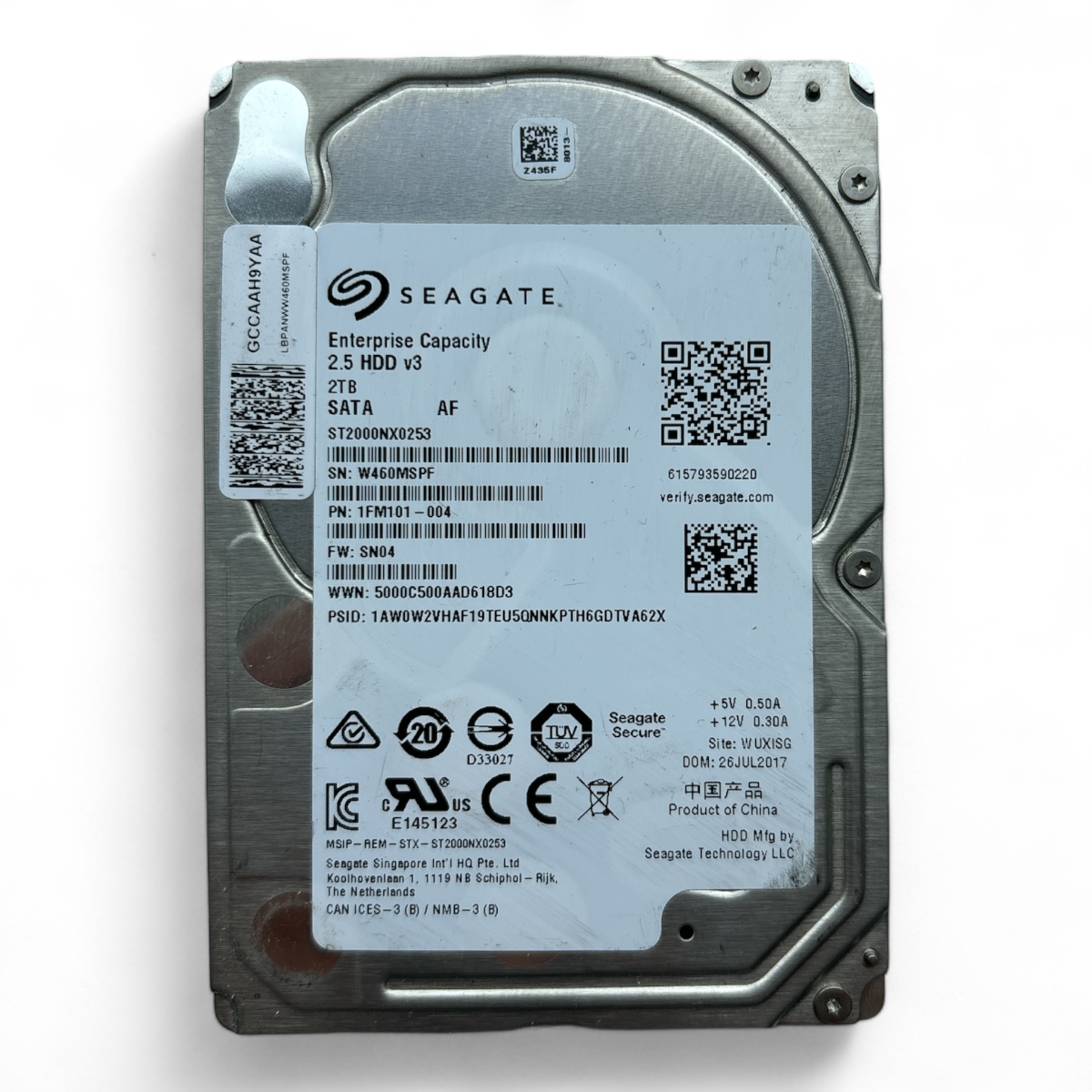 2TB 7.2k SATA 6G 2.5" HDD Seagate ST2000NX0253 P/N: 1FM101-002