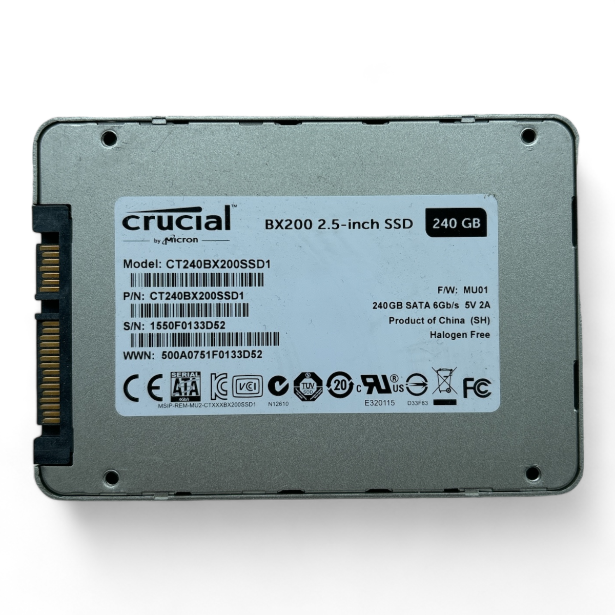 240GB SATA 2.5" 6G Crucial BX200 CT240BX200SSD1 P/N: CT240BX200SSD1