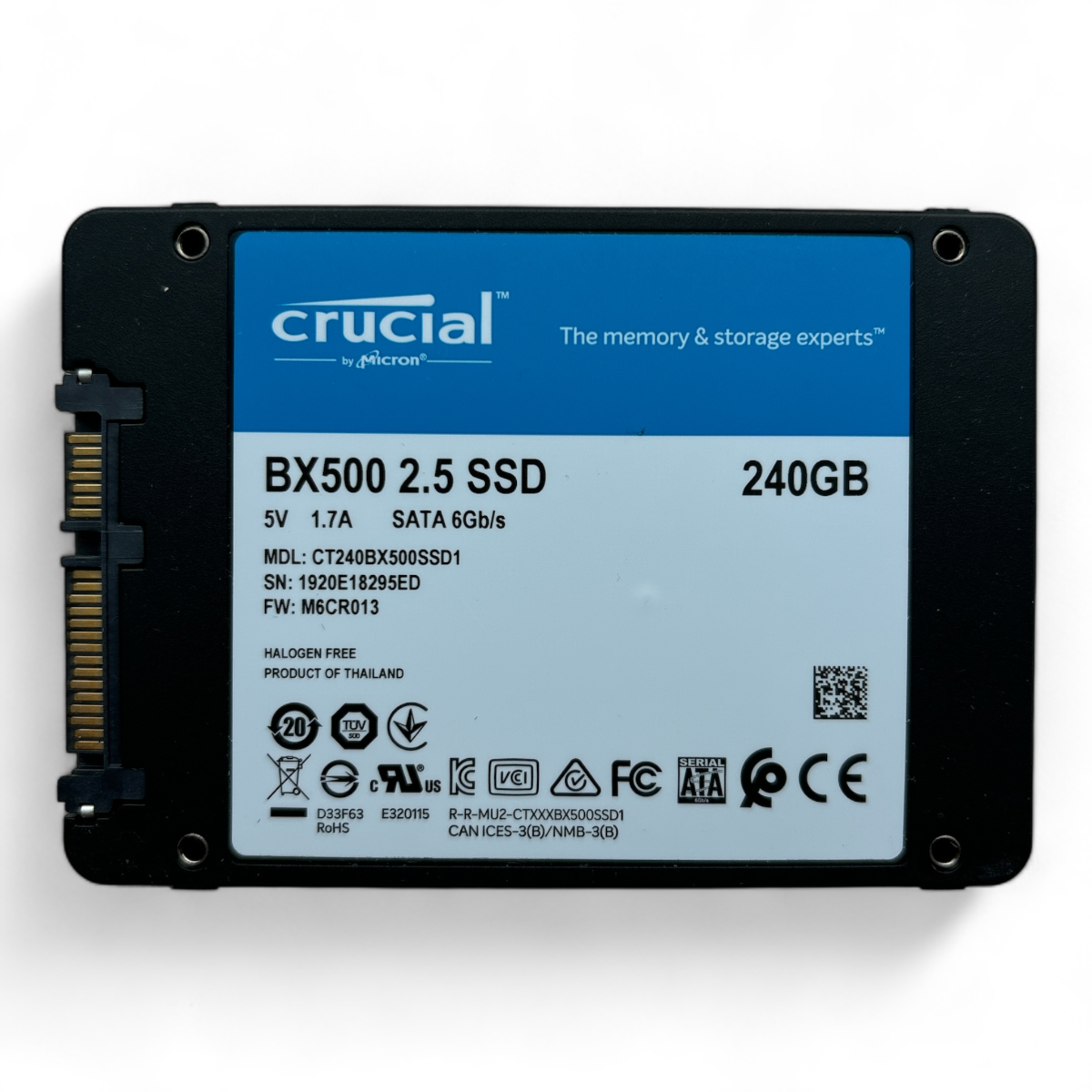 240GB SATA 2.5" 6G Crucial BX500 CT240BX500SSD1 P/N: CT240BX500SSD1