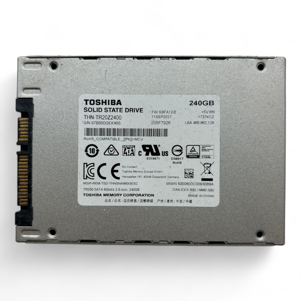 240GB SSD SATA 2.5" 6G Toshiba TR200  P/N: THN-TR20Z2400