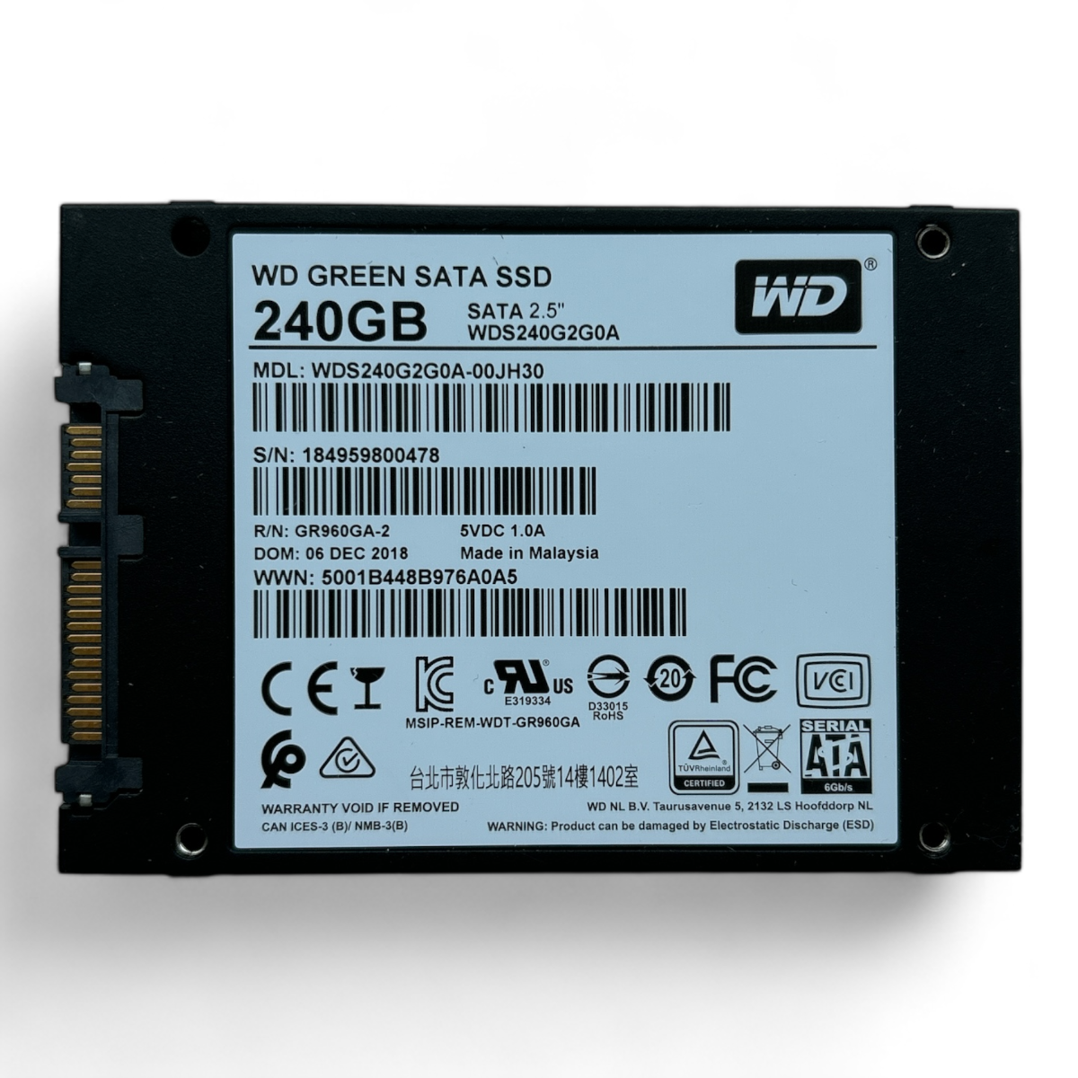 240GB SSD SATA 2.5" WD GREEN WDS240G2G0A P/N: WDS240G2G0A-00JH30