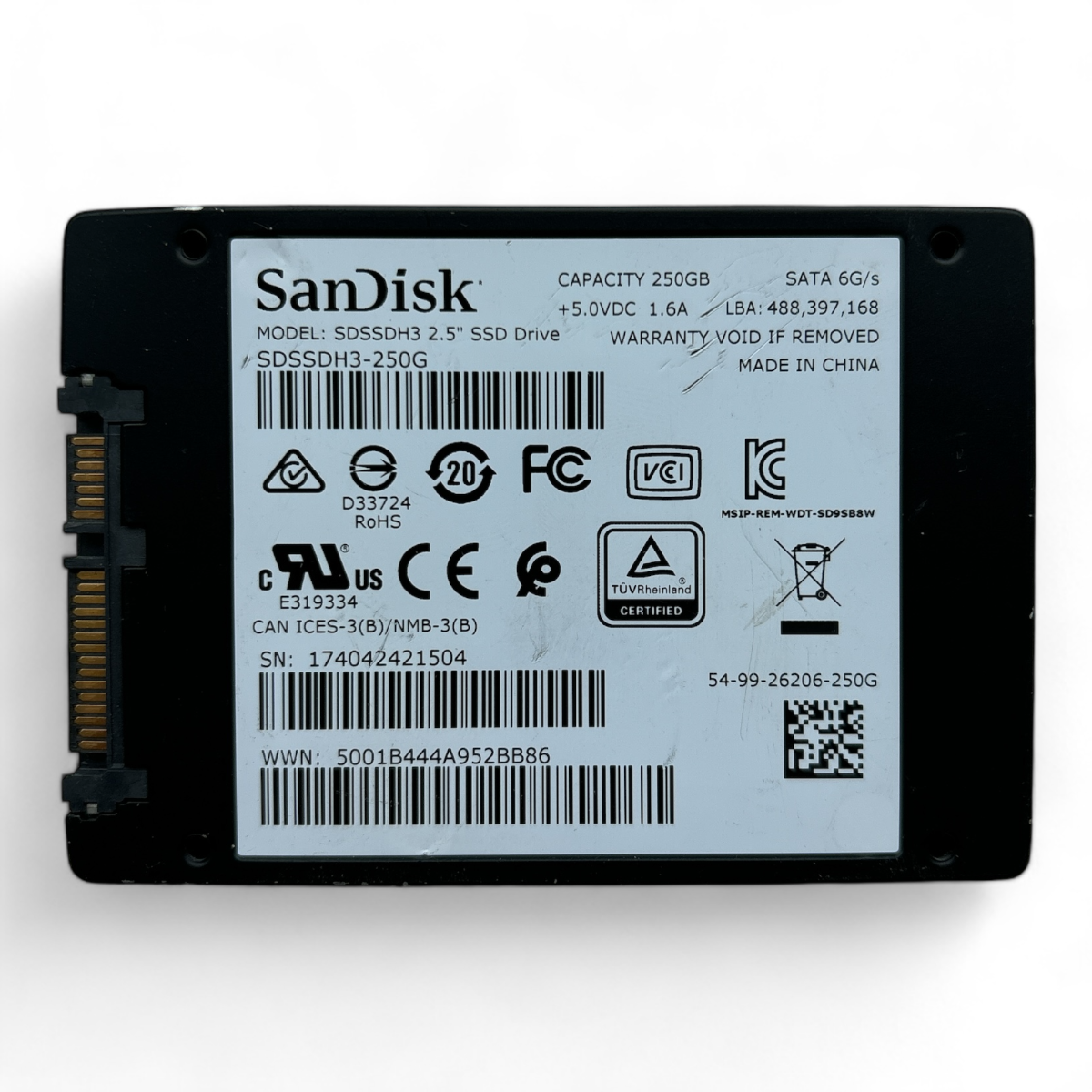 250GB SSD SATA 2.5" 6G SanDisk SDSSDH3 P/N: SDSSDH3-250G