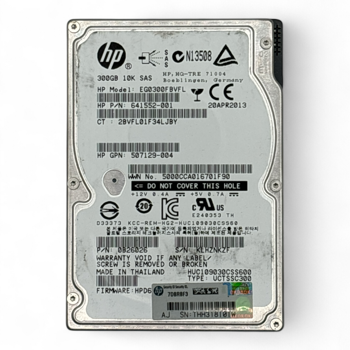 300GB 15K SAS 6G 2.5" HDD HP Model EG0300FBVFL | HP P/N: 641552-001