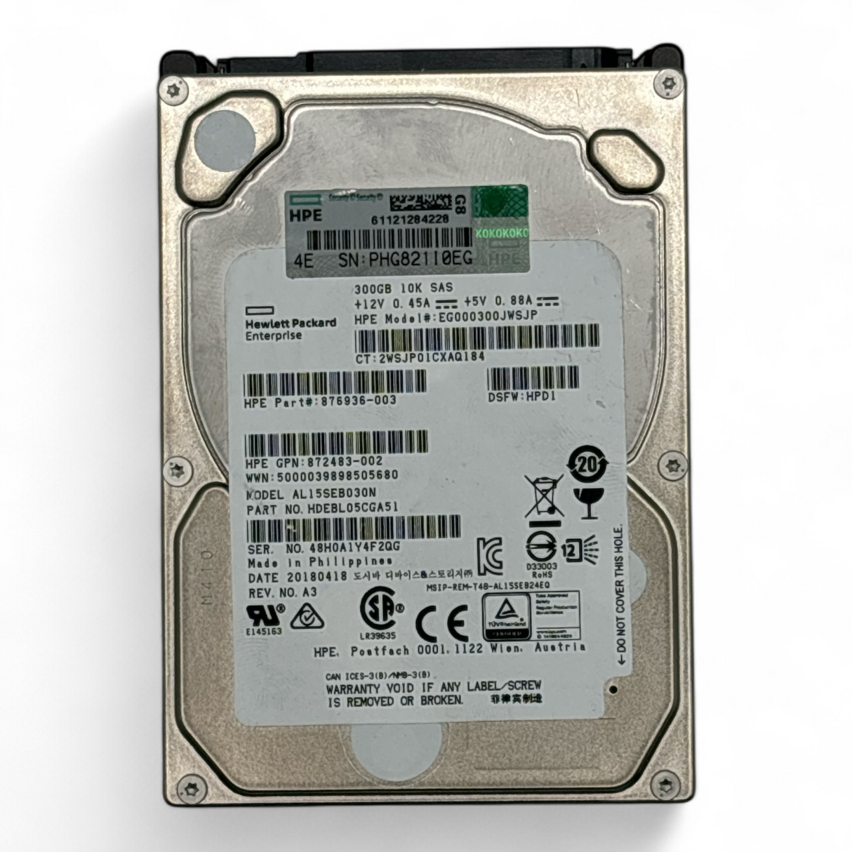 300GB HDD 2.5" SAS 12G 10K HPE P/N: 876936-003 EG000300JWSJP, 872483-002