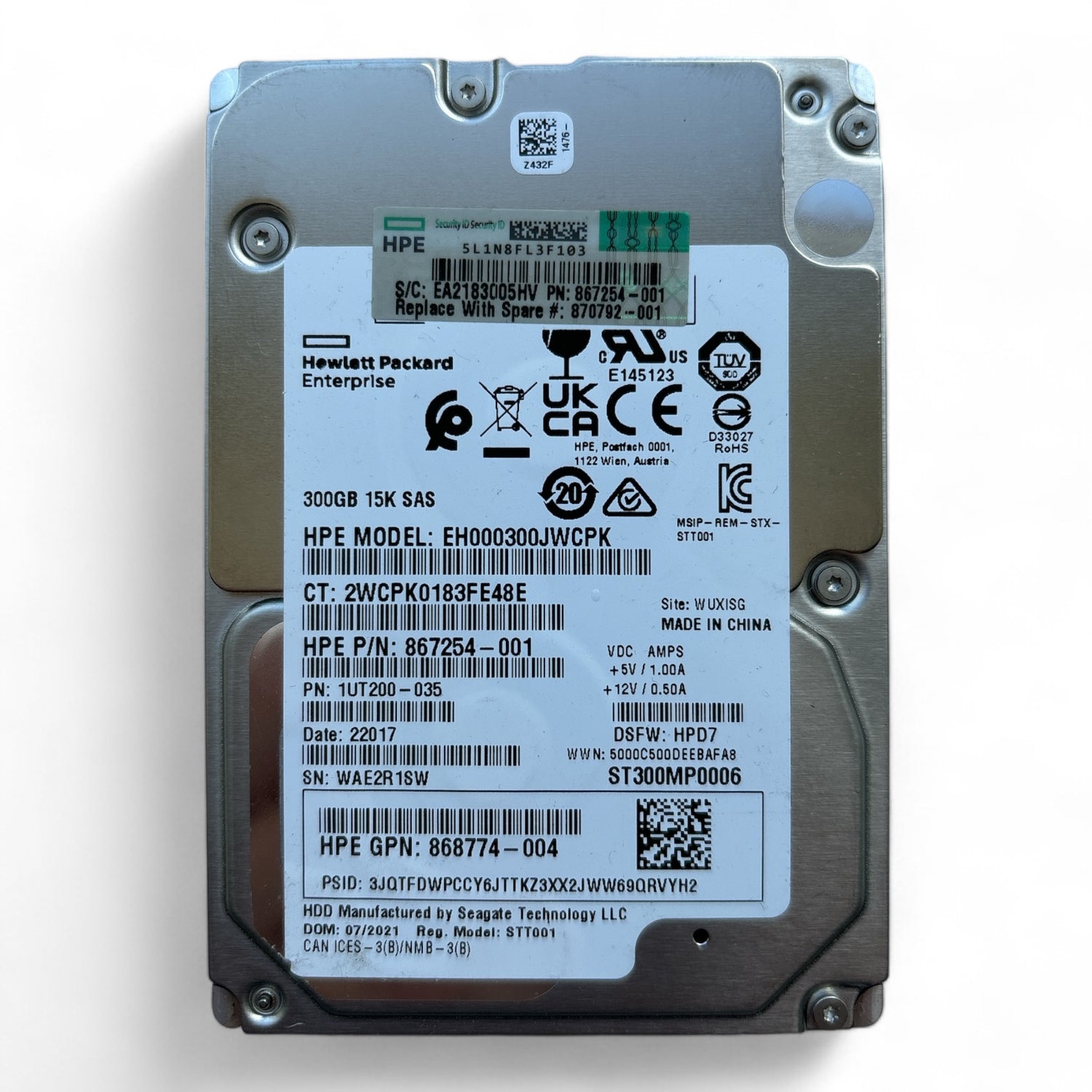 300 GB 15.000 SAS 12G 2,5-Zoll-Festplatte Seagate Teilenr.: ST300MP0006 HP Teilenr.: 867254-001