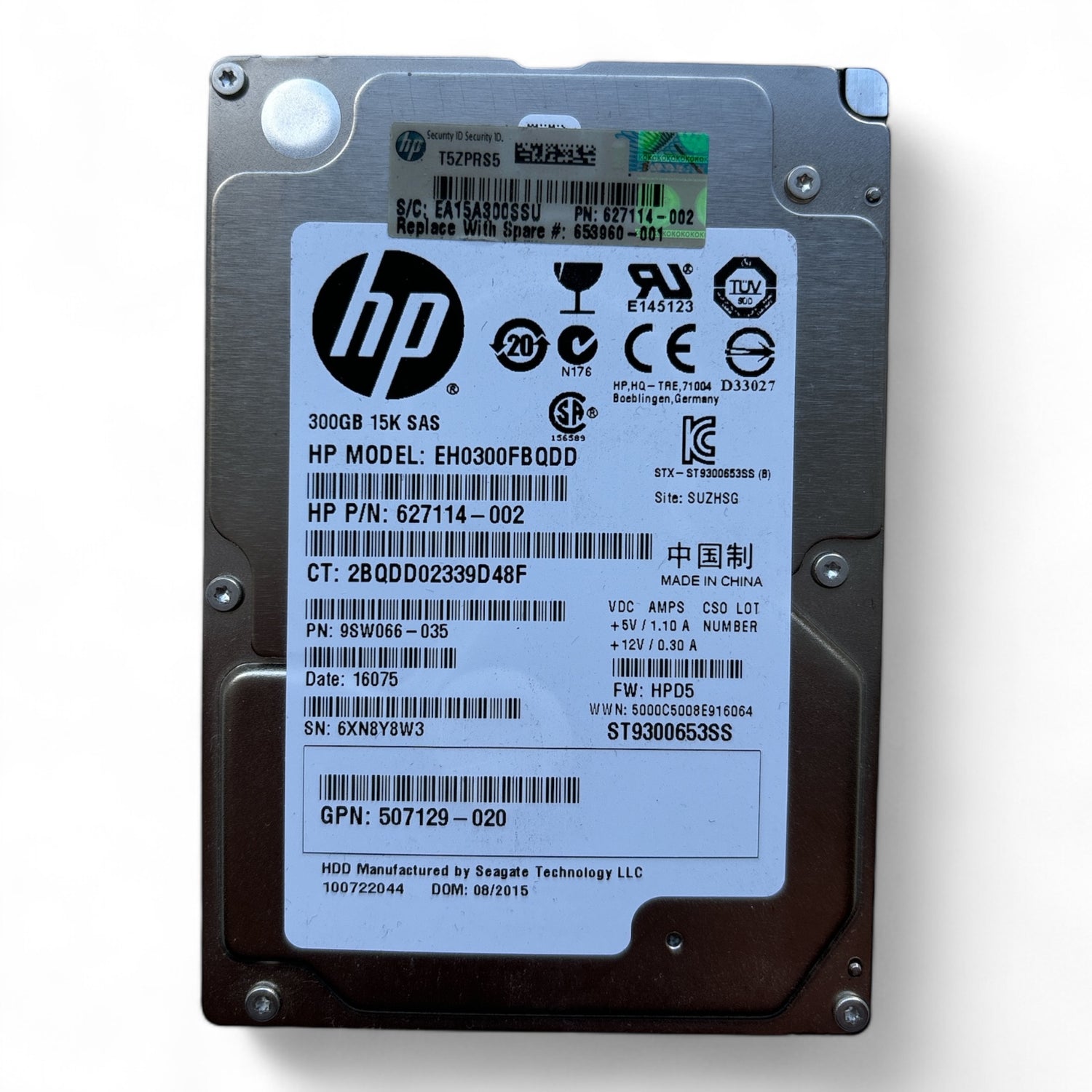 300GB, SAS, 3Gb/s, Seagate P/N: ST9300653SS, HP P/N: 627114-002