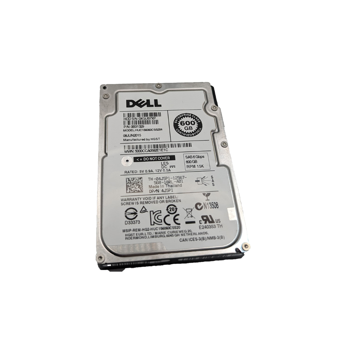 600GB 15K SAS 2.5" HDD 12G Dell HUC156060CSS204 P/N: 4J5P1 04J5P1