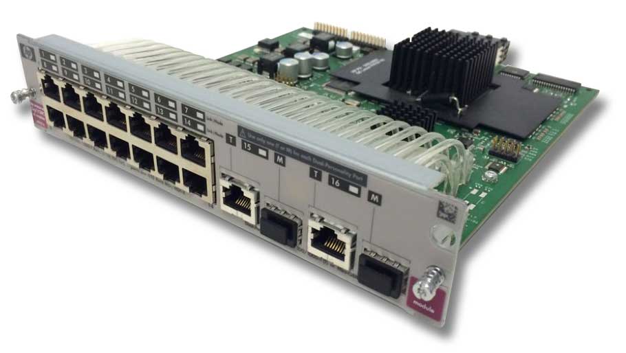 HP ProCurve Switch J4907A, 16-Ports Gigabit Ethernet Module Provides 14 Gigabit NIC Ports Plus Two Dual Personality Ports, P/N: 5070-1027