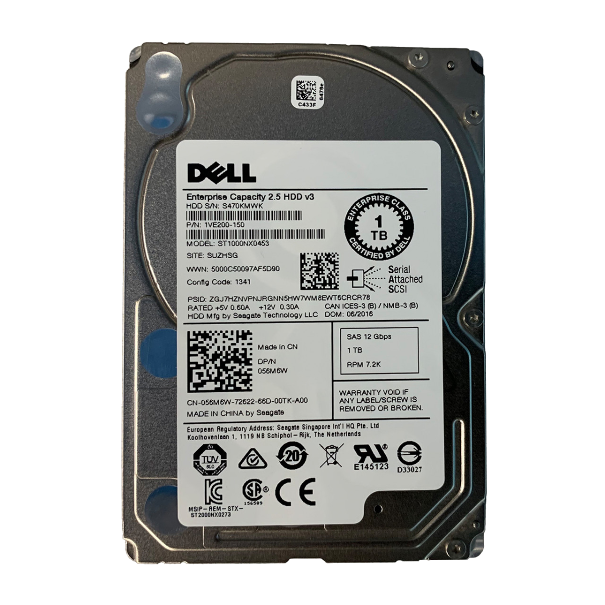 1TB 7.2k 2.5" HDD SAS 12G Dell ST1000NX0453 P/N: 56M6W 056M6W 1VE200-150