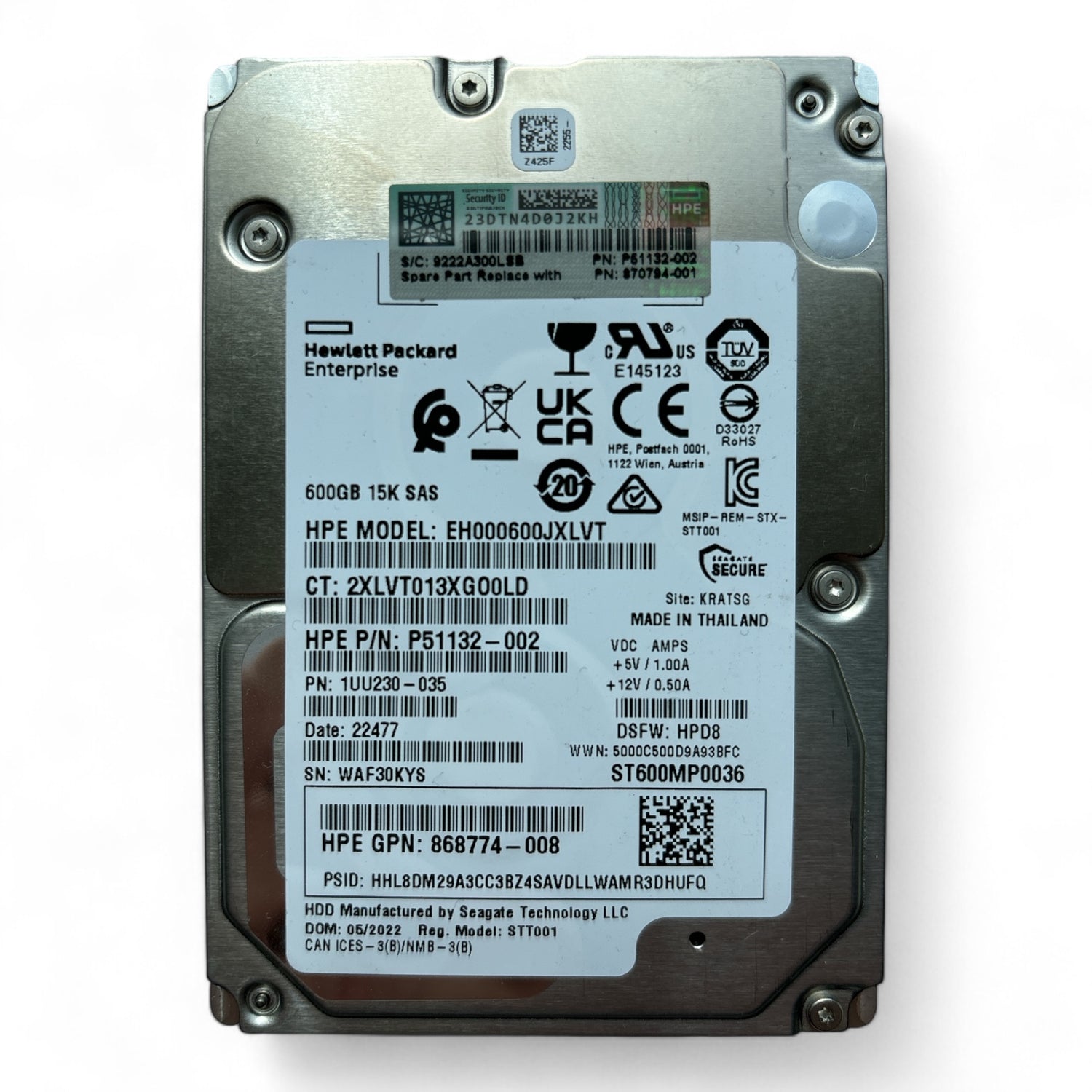 600GB, SAS, 12Gb/s, Seagate P/N: ST600MP0036, HP P/N: 868774-008