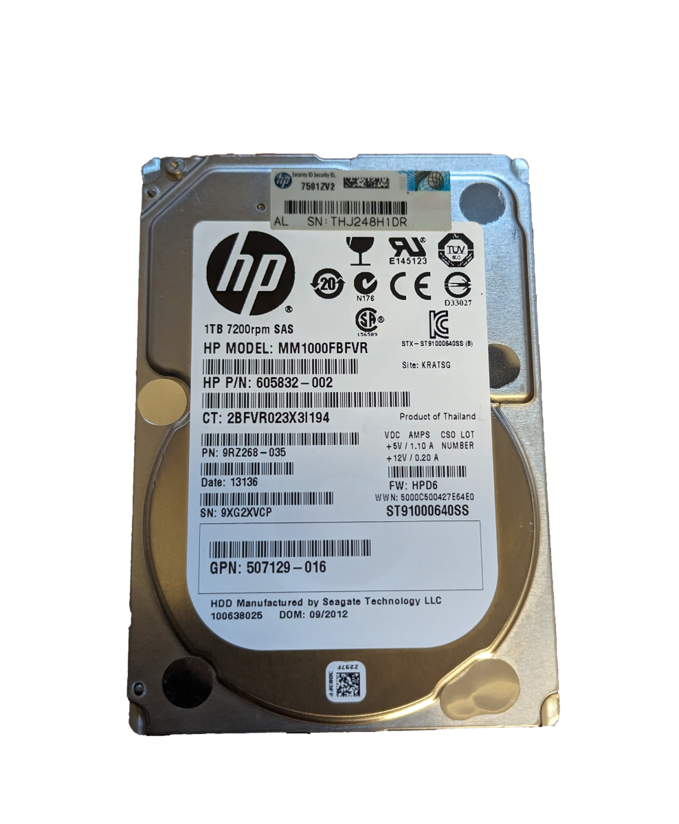 1TB 7.2K SAS 6G 2.5" HDD Seagate MM1000FBFVR ST91000640SS HPE P/N: 605832-002 507129-016 9RZ268-035